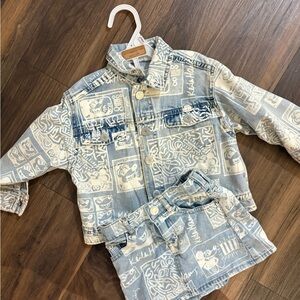 H&M Kids Blue and White Patterned Jean Jacket